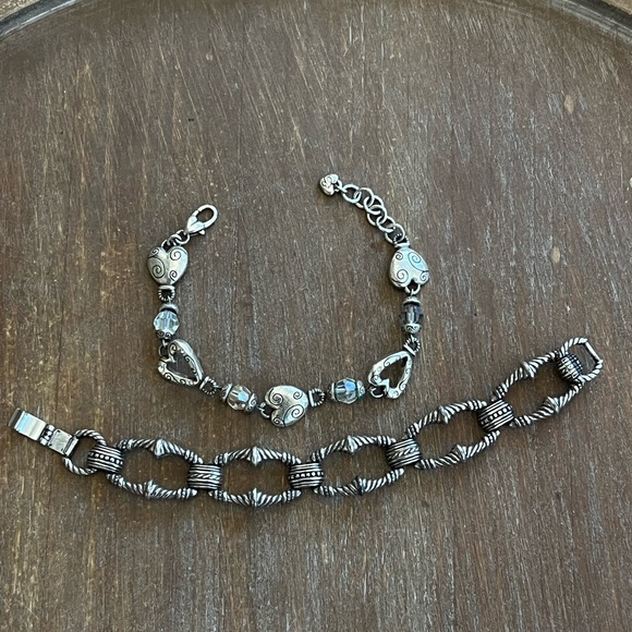 Brighton Bracelet Bundle (2 Pc) • Silver Link + Beaded Hearts • Retired Jewelry - Picture 1 of 6